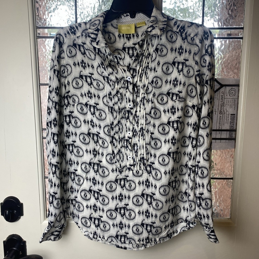 Anthropologie MAEVE Bicycle Motif Whimsy Pull Over Black/White sz 2 Long Sleeve - Picture 7 of 10